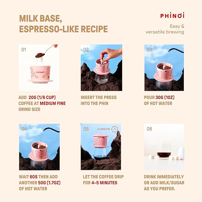 [Holiday Gift] Ceramic Vietnamese Phin Filter by PHINOI - Pour Over Coffee Dripper – 1-3 Cup Coffee Maker with Flower Design – Reusable Coffee Filter for Manual Brewing, Travel Friendly (Red)