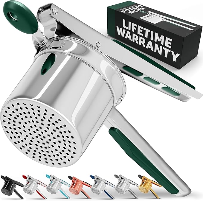 PriorityChef Large 15oz Potato Ricer, Heavy Duty Stainless Steel Potato Masher and Ricer Kitchen Tool, Press and Mash Kitchen Gadget For Perfect Mashed Potatoes - Everytime, Green