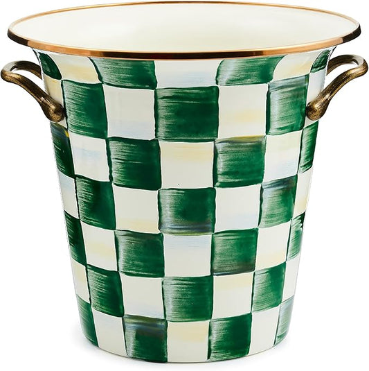 MACKENZIE-CHILDS Wine Cooler, Champagne and Wine Bucket, Ice Bucket, Green-and-White Emerald Check