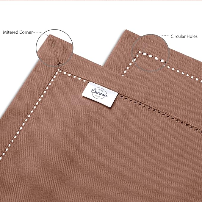 Encasa XO Placemats Set of 4 | Cotton Hemstitched Design | Tan | Rectangular 19"x13" - Dining Table Mat | for Dining Table Fall Decoration, Holiday & Christmas Festivals - Machine Washable
