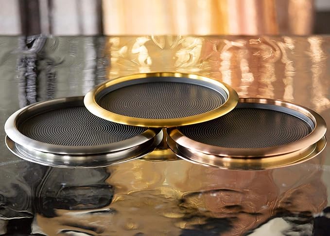 Service Ideas TR1412RIRG Tray with Removable Insert, 12" Round, Stainless Steel, Rose Gold