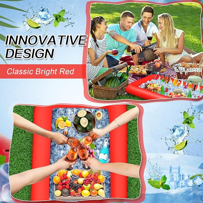 Leitee Inflatable Serving Bar with Drain Plug 52 x 24 x 5'' Inflatable Ice Serving Buffet Bar for Party Food Cooler Buffet Drink(Red,Basic Style)