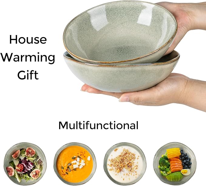 AmorArc Ceramic Cereal Bowls Set of 6, 24 oz Handmade Stoneware Bowls Set for Cereal Soup Salad, Stylish Kitchen bowls for Meal, Dishwasher & Microwave Safe, Reactive Glaze