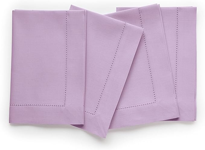 Solino Home Cloth Napkins Set of 4 - Cotton Linen Hemstitch Lavender Ice Dinner Napkins 20 x 20 Inch for Valentines, Spring, Easter - Handcrafted and Machine Washable