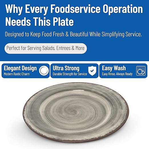 Carlisle FoodService Products Mingle Resuable Plastic Plate Dinner Plate with Pottery Style for Home and Restaurant, Melamine, 11 Inches, Smoke, (Pack of 12)