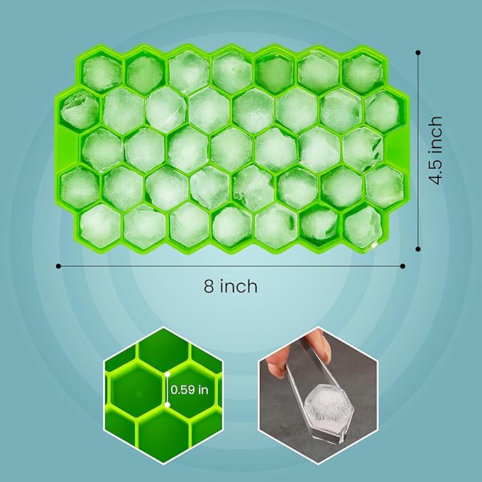2 Pack Honeycomb silicone ice cube trays, BPA-Free reusable Easy Release 74 Grid ice cube mold for freezer, hexagon ice cube tray, Hexagonal ice cube maker for Cocktails/Whiskey/Coffee/Drink