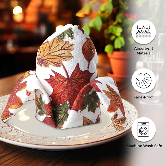 Urban Villa Cloth Napkins Set of 12 20x20 Inches 100% Cotton Napkins Cloth Washable Durable Reusable Absorbent Table Dinner Napkins Cloth for Thanksgiving Hotel Lunch Restaurant Parties – Leaves Print