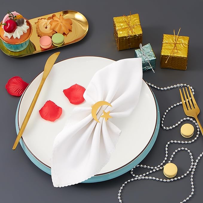 APTWOW Gold Ramadan Bismillah Napkin Rings Set of 6 - Eid Mubarak Napkin Holder, Moon and Star Metal Napkin Rings for Ramadan Banquet Party Dining Table Decoration