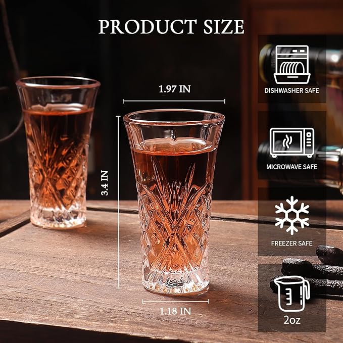 LOBUBT 2 oz Shot Glasses Set,12-Pack Shot Glass with Heavy Base Crystal Shot Glasses Bulk Small Glass Cups for Liqueur Spirits Bar Party Favor Housewarming Gift