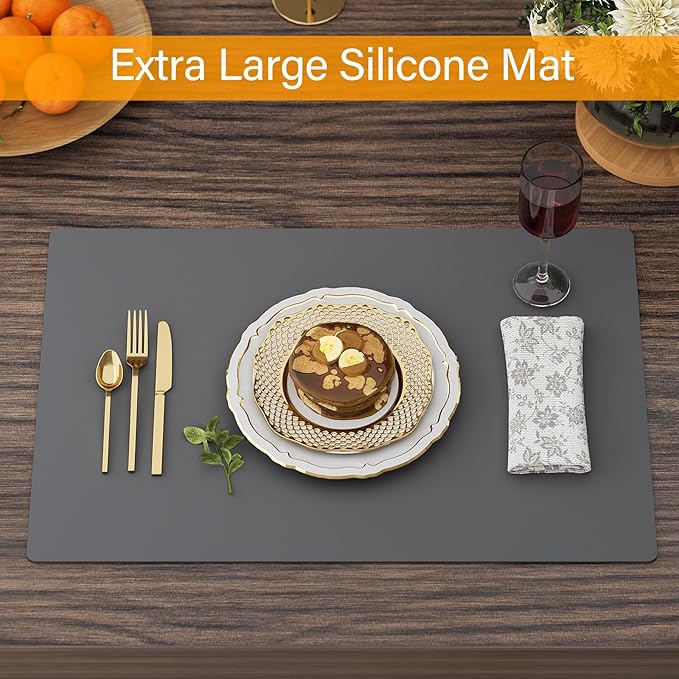 Silicone Counter Mat 40x60cm 2 Pack - High-Temp Resistant, Non-Slip Waterproof Pad for Kitchen Countertops, Sink & Stove (Grey)