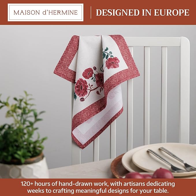 Maison d' Hermine Cloth Napkins Set of 4 100% Cotton Soft & Durable Everyday Reusable Square Napkins Cloth Washable, Dinner, Cocktail Party, Wedding, Restaurant (Poppy, 18" x 18")