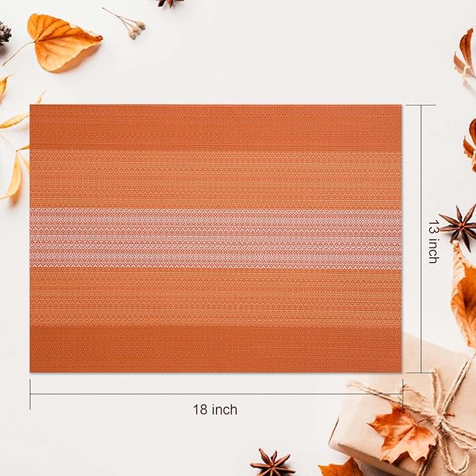 AHHFSMEI Placemats for Dining Table Set of 6 Woven Vinyl Plastic Place Mats Non-Slip Heat Insulation Stain Resistant Table Mats Washable Easy Clean Placemats (Orange)