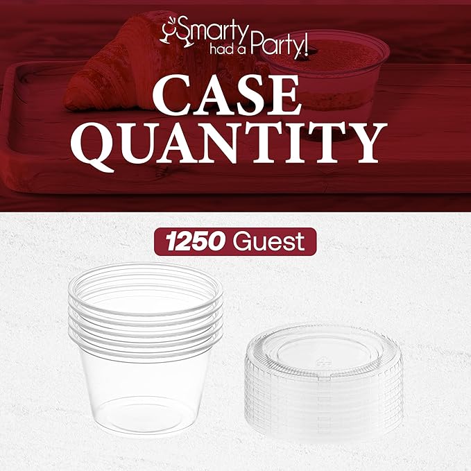 Smarty Had A Party 1250 Sets of Clear Plastic Disposable Portion Souffle Cup with Lids 3.25 oz Small Dessert and Snack Cups with Lids