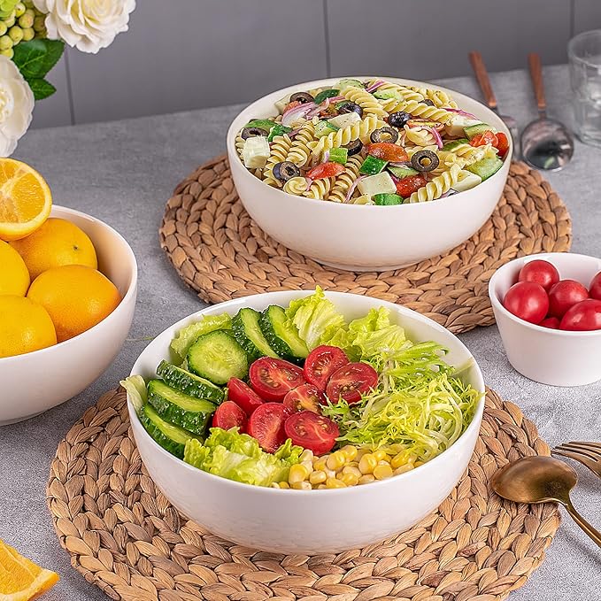DELLING 60 Oz Large Serving Bowls Set, 8" White Soup Bowls Salad Bowls Serving for Kitchen, Ceramic Mixing Bowls For Eating Pasta, Noodle, Fruit Vegetable, Ramen, Microwave & Dishwasher Safe, 3 Pack