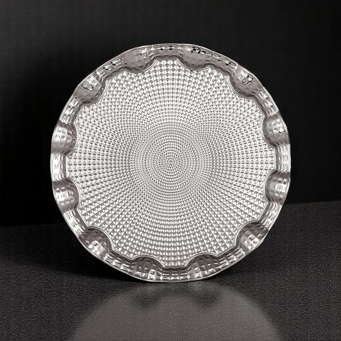Alisveristime Round Metal Serving Tray for Two – Ottoman Motif, (9.8" Diameter, 10.2 oz) (Silver)