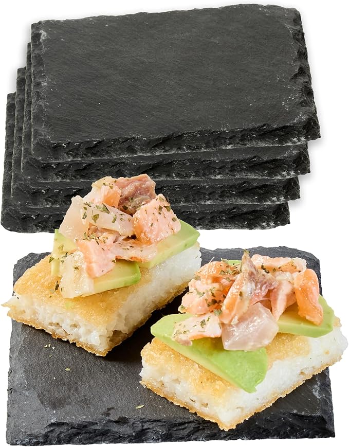 Restaurantware Square Slate Platter 10 Count 4 x 4 Inch Scratch-Resistant Slate Cheese Board Modern Serving Tray Black Rustic Design for Charcuterie and Appetizers