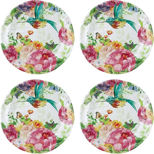 UP UPware Rose Garden Melamine Round Dessert Plates, Small Serving Plates, for Appetizer, Snacks, and Side Dishes, Multicolor, 6 Inch, Set of 4