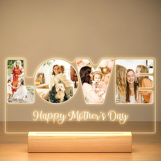Custom Picture Frame with Photo, Custom Photo Frame with Night Light, Customized Picture Frames, Personalized Christmas Birthday Gifts for Women Men Mom Dad Baby Kid Family