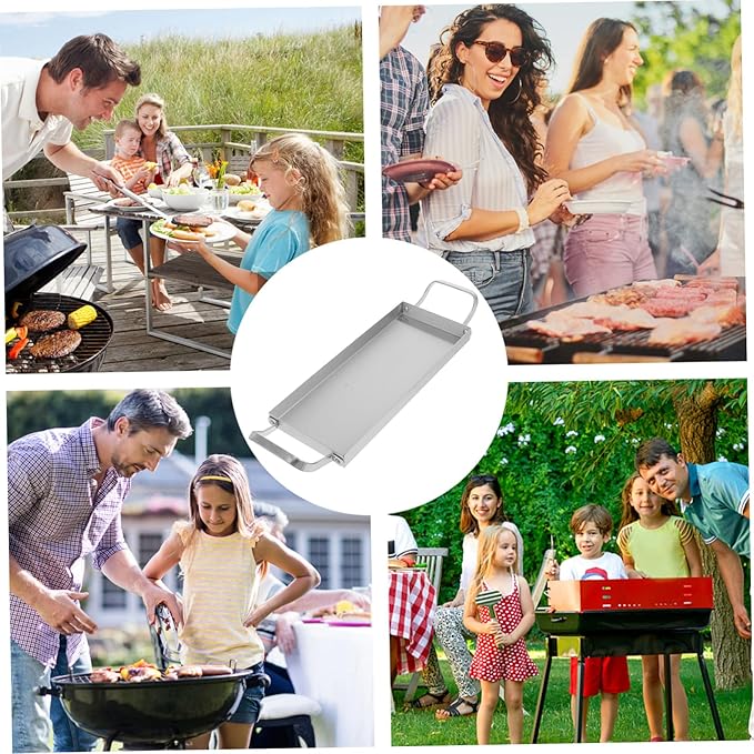 Ciieeo Rectangular Stainless Steel Bbq Serving Platter Dual Handles Versatile Food Serving Tray for Snacks Sushi Desserts and Hot Pot