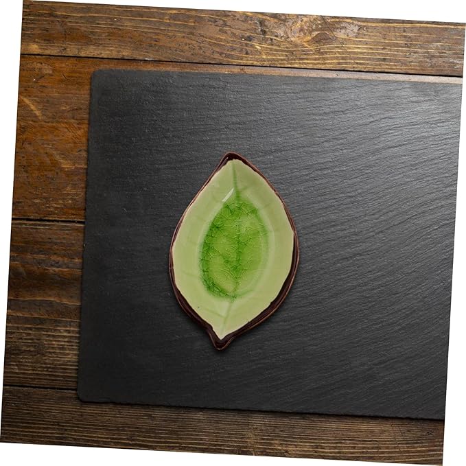 4pcs Leaf Shape Ceramic Appetizer Plates with Unique Crackle Glaze for Dipping Sauces Sushi Desserts and Snacks Multi-color for Home and Party Use