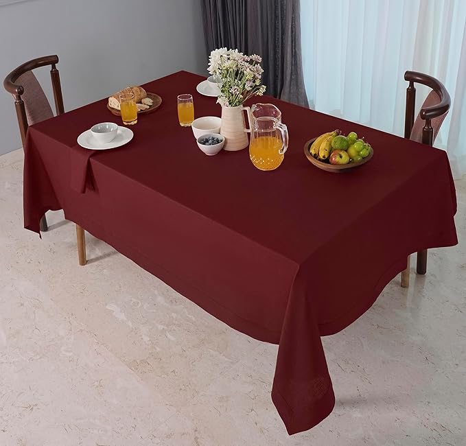 D'Moksha Homes Linen Tablecloth 60 x 120 Inch - 100% Pure Linen Dark Red Table Cloth for Rectangle Tables - Machine Washable Cloth Tablecloth for Winter, Christmas, Holiday, New Year