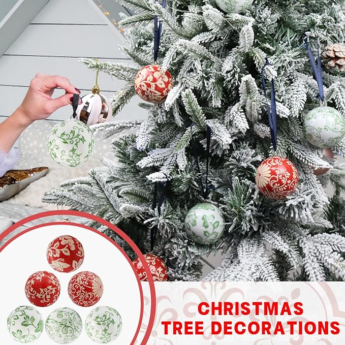 6Pc Red and White Decorative Balls - Balls Ceramics Decorative Chinoiserie Balls for Centerpiece Bowls Farmhouse Basket Tray Vases Decoration Gifts for Dining Table Holiday(Lanyard Style)