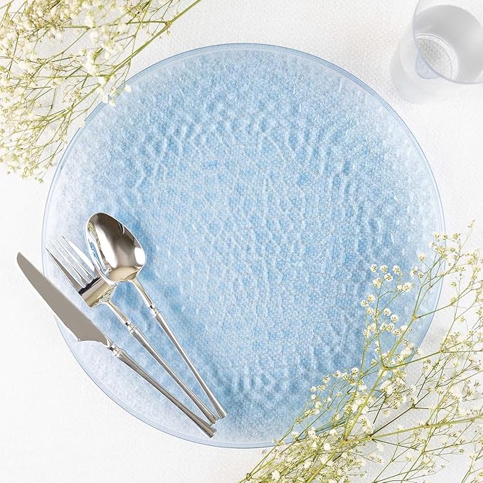 PARTY BARGAINS 13-Inch Charger Plates - 16 Pack, Hammered Blue Gold Rim, Heavy-Duty Disposable Chargers for Elegant Dining - Ideal for Weddings and Formal Events