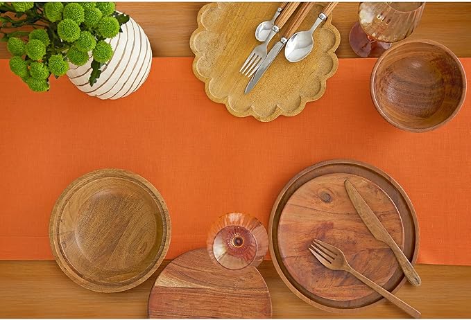 Solino Home Linen Table Runner 90 Inches Long - 100% Pure Linen Persimmon Orange Dining Table Runner 14 x 90 Inch for Christmas, New Year - Fete