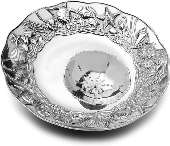 Wilton Armetale Coastal 2-Piece Chip And Dip Serving Set, 13.75-Inch, Large, Silver