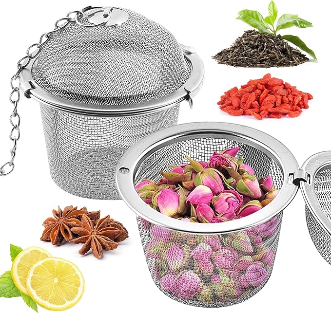 Tea Strainers with Lid, Stainless Steel Fine Mesh Loose Leaf Tea Steeper Infuser (1, L)