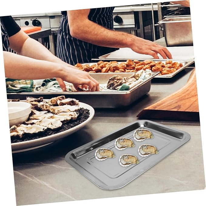 4pcs Stainless Steel Serving Tray Silver Food Plate Snack Plate Decorative Trays for Home Restaurant Clean Fruit Bread Cake