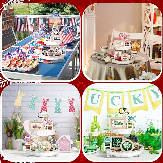 Kigley 101 Pcs Valentines Day Tiered Tray Decor Set Thanksgiving Day Interchangeable Seasonal Decor Farmhouse Holiday Tiered Tray Decorations Interchangeable Tabletop Decoration for Seasonal Home
