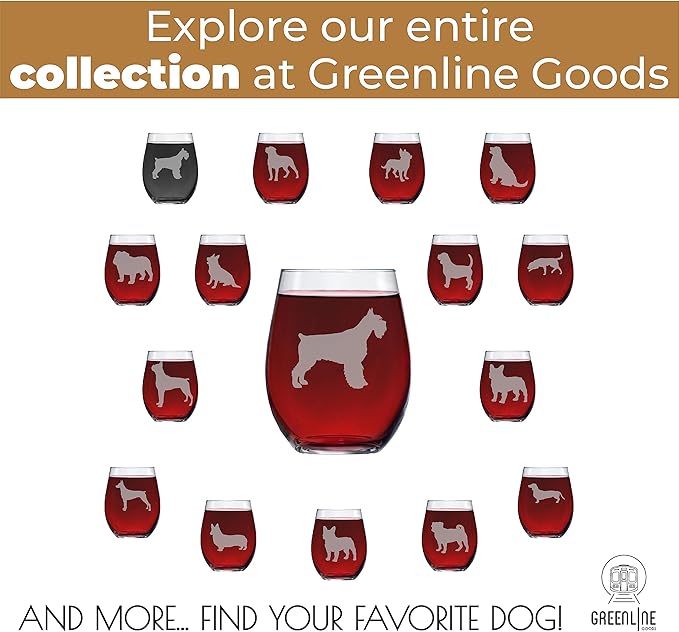Schnauzer Stemless Wine Glasses (Set of 2) | Unique Gift for Dog Lovers | Hand Etched with Breed Name on Bottom