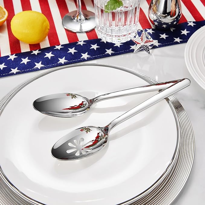 KEAWELL Premium Lucent 4-Piece 9 inch Spoon Set – 18/10 Stainless Steel Silverware with Mirror Polish, Dishwasher Safe for Table Setting and Entertaining (4, Serving Spoons)