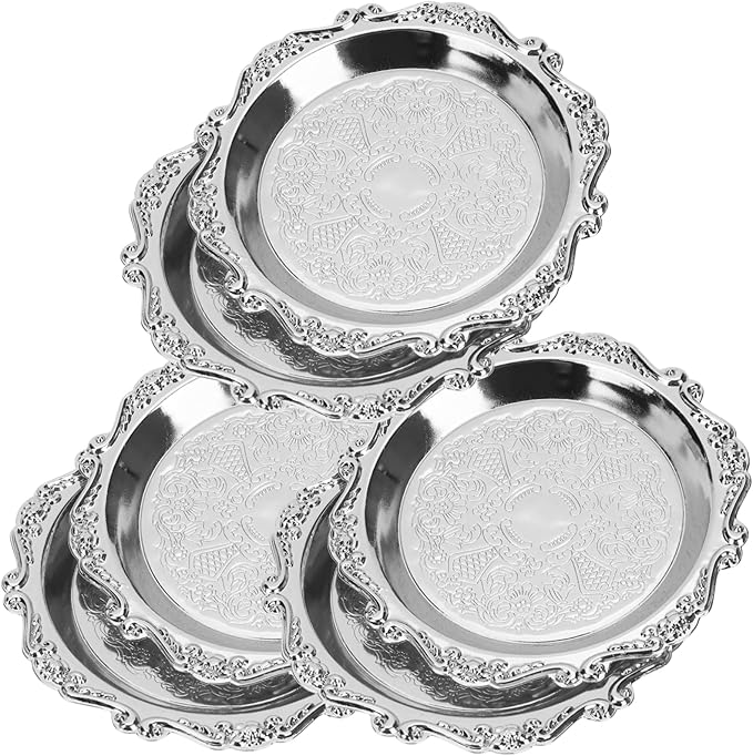 Garneck 6Pcs Mini Vintage Metal Snack Trays for Fruits Nuts Candy Food Serving Platters for Parties and Home Dining Elegant Silver Fruit Bowls for Appetizers and Dry Foods