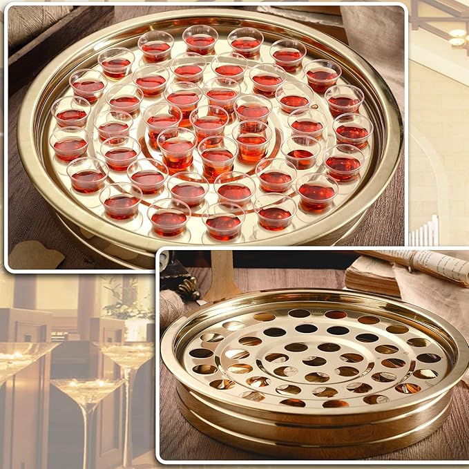 Suzile Holy Communion Trays House up 40 Cups for Churches Serving Communion Set Stainless Steel Communions Plates Church Holy Ware Sets Supplies (Gold)