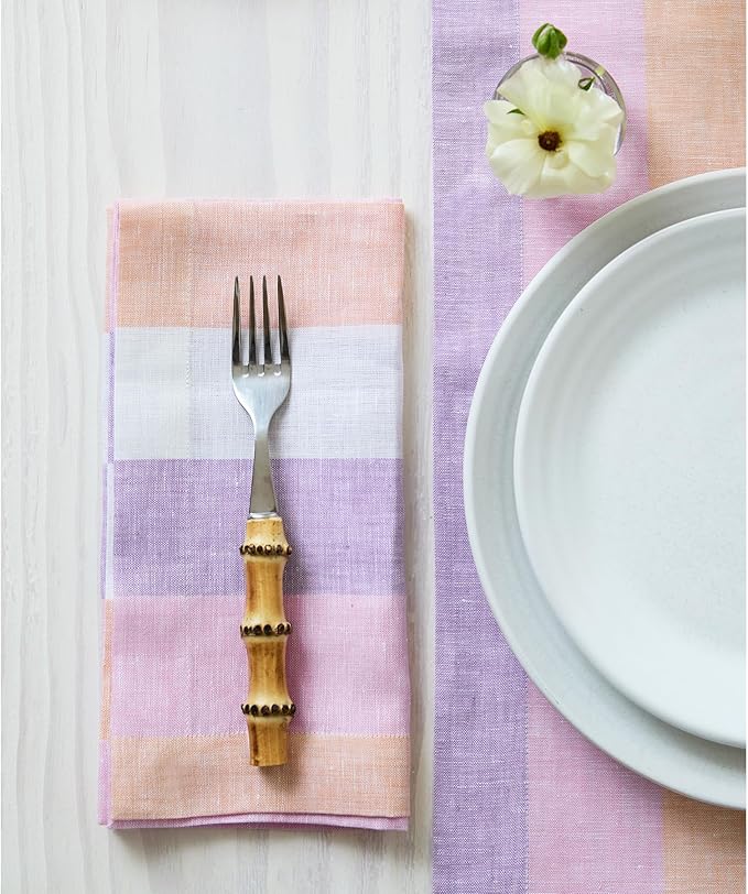 Solino Home Linen Cloth Napkins Set of 4-100% Pure Linen Multicolor Gelato Stripe Dinner Napkins 20 x 20 Inch - Handcrafted and Machine Washable