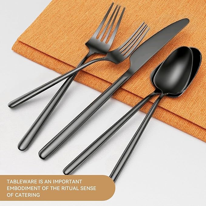 Oval Matte Black 20-Piece Silverware Set, Stainless Steel Flatware Set with American Design, Modern Cutlery Set, Service for 4, Dishwasher Safe