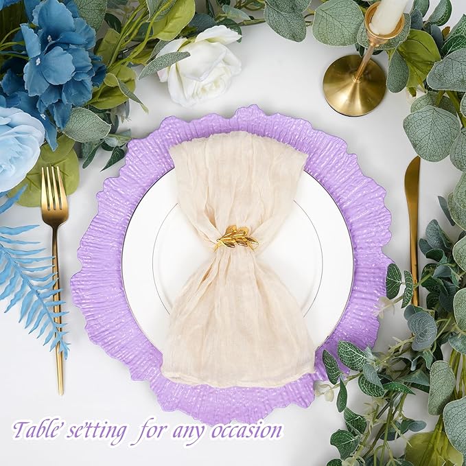50 Pack Lavender Charger Plates Bulk, 13" Plastic Reef Chargers for Dinner Plates, Round Charger Plate with Floral Reef Design for Dinner Wedding Party Table Setting Decoration