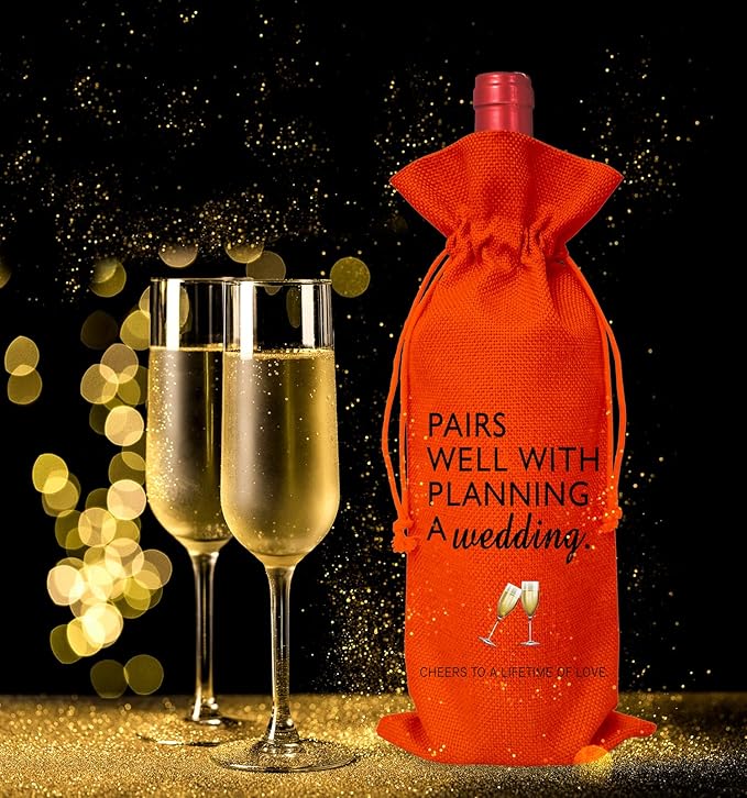 Wine Bag Wedding Gift for Mr and Mrs - Engagement Gift J14-Orange