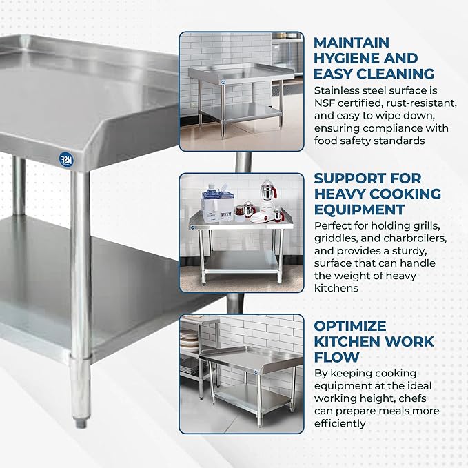 Stainless Steel Equipment Grill Stand with Adjustable Undershelf | Heavy Duty 18-Gauge Top | NSF Certified for Kitchens, Utility Rooms & Catering (72" x 30")