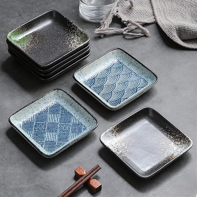 Sauce Dish Ceramic Square Plate Commercial Cuisine Grilled Meat Small Dishes Snack Plate Restaurant Tableware Household Ceramic Plate Snack Plate(G)