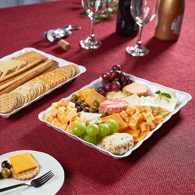 Plasticpro Plastic Serving Trays - Serving Platters Rectangle 9X13 Disposable Party Dish 8 White Trays