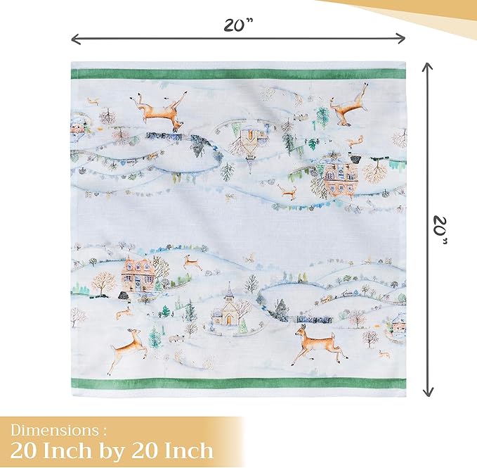 Maison d' Hermine Cloth Napkins Set of 4 100% Cotton for Thanksgiving Christmas Decorations Everyday Reusable Square Fall Napkins Cloth Washable Dinner Party (Snowy World, 20"x20")