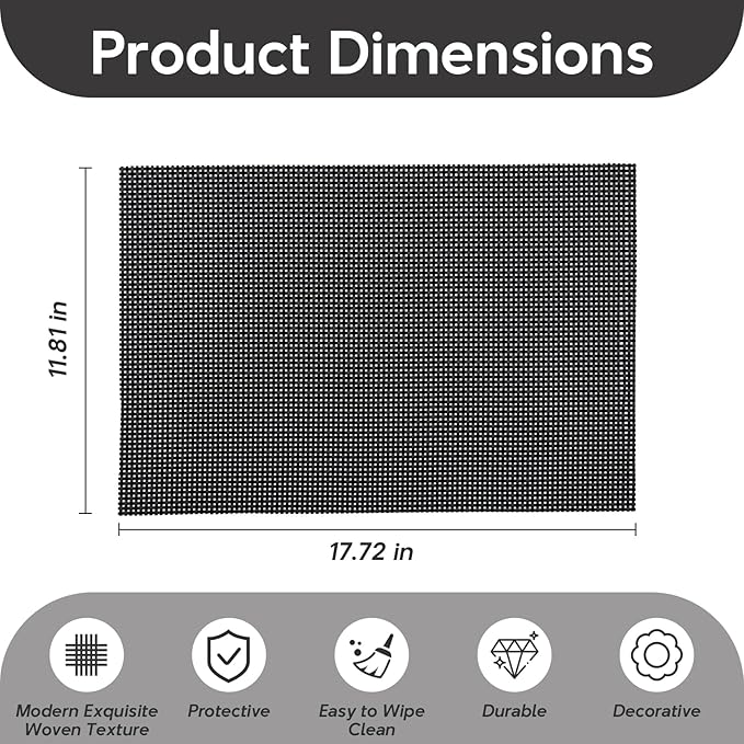 Placemats Set of 4, Heat Resistant Place Mats, Washable PVC Table Mats, Woven Vinyl Plastic Placemats for Dining Table, Non-Slip Stain Resistant Kitchen Table Placemats Easy to Clean?Black?