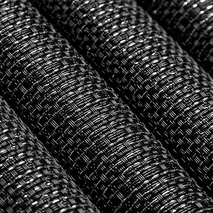 AHHFSMEI Placemats for Dining Table Set of 6 Woven Vinyl Plastic Place Mats Non-Slip Heat Insulation Stain Resistant Table Mats Washable Easy Clean Placemats (Black Silver)
