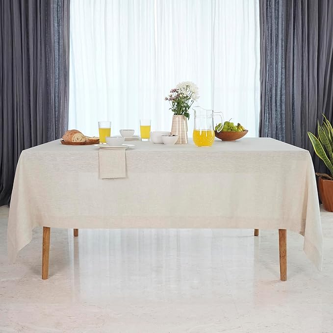 D'Moksha Homes Linen Tablecloth for Rectangle Tables 60 x 132 Inch - 100% Pure Linen Light Natural Table Cloth - Machine Washable Cloth Tablecloth for Winter, Christmas, Holiday, New Year