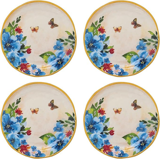 UPware Butterfly Melamine Round Dessert Plates, Small Serving Plates, for Appetizer, Snacks, and Side Dishes, Multicolor, 6 Inch, Set of 4