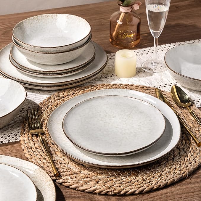 AmorArc Ceramic Dinnerware Sets,Handmade Reactive Glaze Stonewre Plates and Bowls Sets,Highly Chip and Crack Resistant | Dishwasher & Microwave Safe Dishes Set,Service for 4 (12pc)