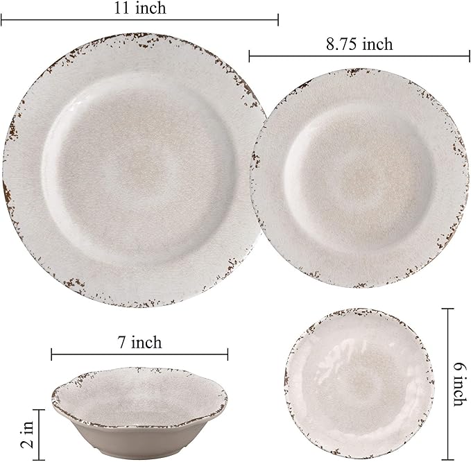 UP Crackle Melamine Round Dessert Plates, Small Serving Plates, for Appetizer, Snacks, and Side Dishes, Cream, 6 Inch, Set of 4